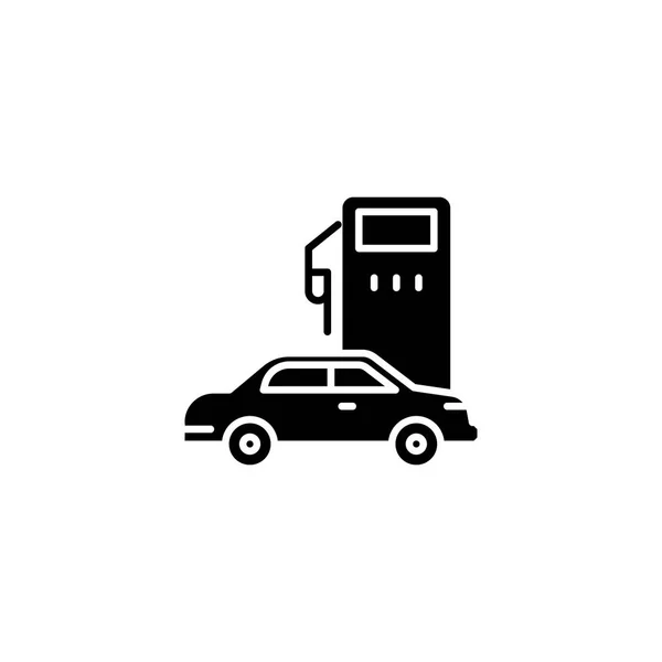 Station essence icône noire concept. Station-service symbole vectoriel plat, signe, illustration . — Image vectorielle