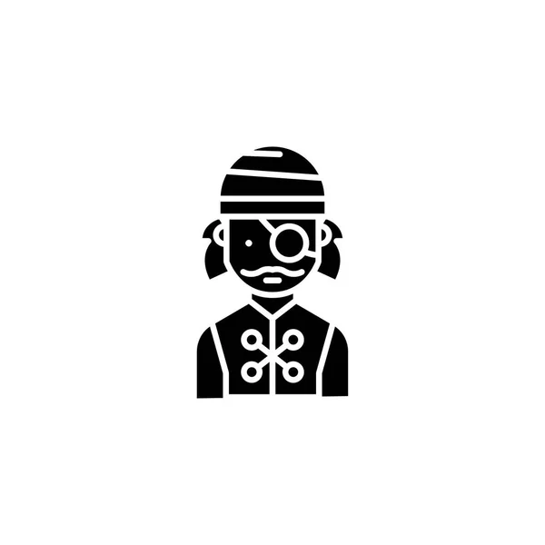 Conceito de ícone negro pirata. Símbolo vetorial plano pirata, sinal, ilustração . — Vetor de Stock