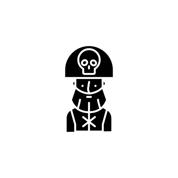 Пиратский капитан Черная икона. Пиратский капитан плоский вектор символ, знак, иллюстрация . — стоковый вектор
