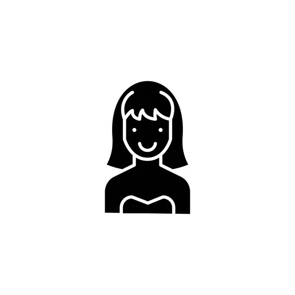 漂亮的女人黑色图标的概念。俏丽的妇女平的向量符号, 标志, 例证. — 图库矢量图片