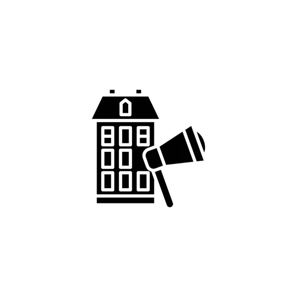 Immobilienwerbung Black Icon Konzept. Immobilienwerbung flache Vektorsymbol, Zeichen, Illustration. — Stockvektor