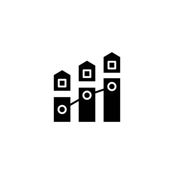 Los indicadores del mercado inmobiliario negro icono concepto. Indicadores del mercado inmobiliario vector plano símbolo, signo, ilustración . — Vector de stock