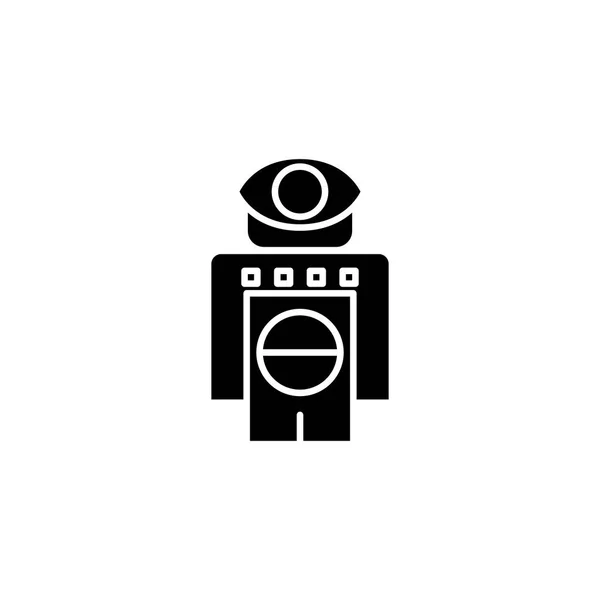 Robot con sensores concepto de icono negro. Robot con sensores de vectores planos símbolo, signo, ilustración . — Vector de stock
