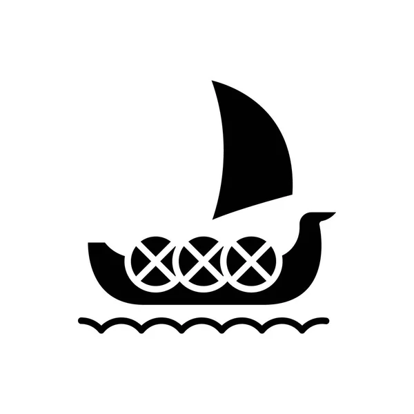 Vela conceito ícone do navio preto. Vela navio símbolo vetorial plana, sinal, ilustração . — Vetor de Stock