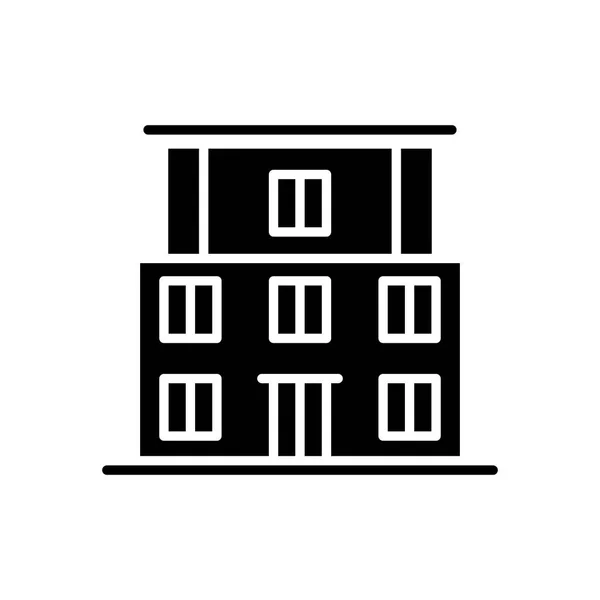 Okul binası siyah simge kavramı. Okul binası düz vektör simgesi, işaret, resim. — Stok Vektör