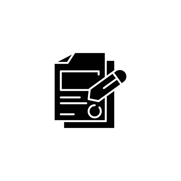 Unterzeichnung dokumentiert schwarzes Icon-Konzept. Unterzeichnung von Dokumenten flaches Vektorsymbol, Zeichen, Illustration. — Stockvektor