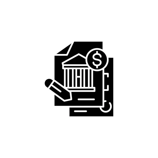 Assinatura de documentos financeiros conceito ícone preto. Assinatura de documentos financeiros símbolo vetorial plana, sinal, ilustração . — Vetor de Stock