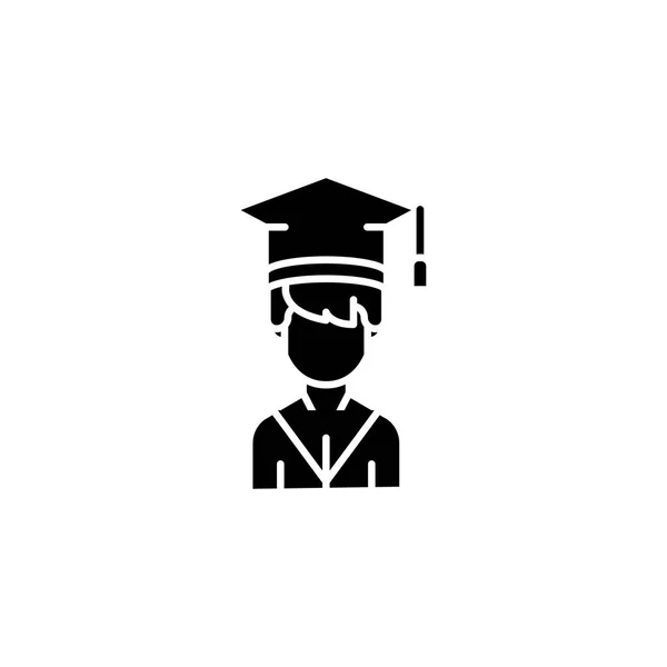 Studente concetto di icona nera. Studente simbolo vettoriale piatto, segno, illustrazione . — Vettoriale Stock