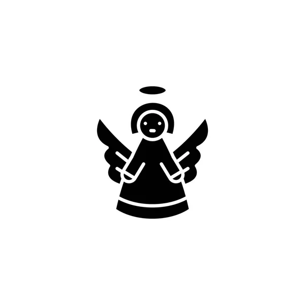 Angel conceito ícone preto. Símbolo plano do vetor do anjo, sinal, ilustração . Gráficos Vetores