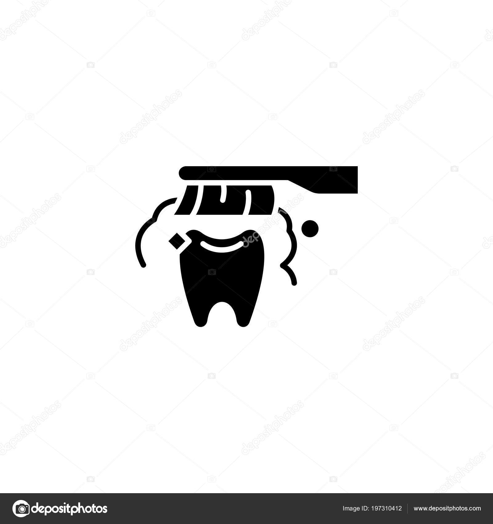 Nieuw Tanden poetsen zwart pictogram concept. Tanden poetsen platte MP-37