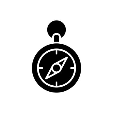 Arazi pusula yönünü siyah simge kavramı. Arazi pusula yönünü düz vektör simgesi, işaret, resim.