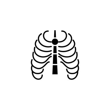 Göğüs kafesi siyah simge kavramı. Göğüs kafesi düz vektör simgesi, işaret, resim.