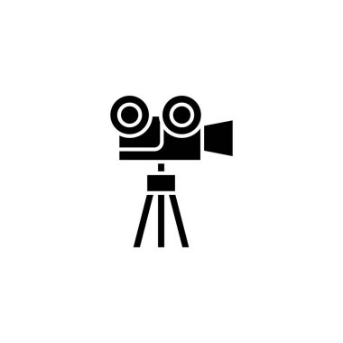 TV kamera siyah simge kavramı. TV kamera düz vektör simgesi, işaret, resim.