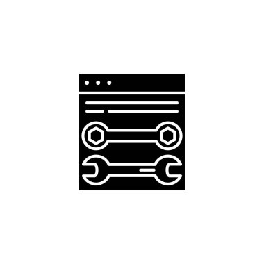 Web geliştirme araçları siyah simge kavramı. Web geliştirme araçları düz sembolü, işaret, illüstrasyon vektör.