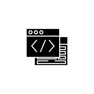 Web sayfası kaynak siyah simge kavramı. Web sayfası kaynak düz vektör simgesi, işareti, illüstrasyon.