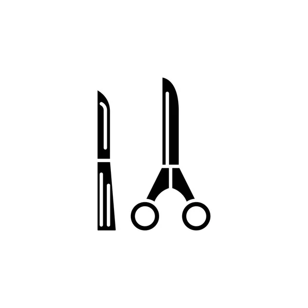 Chirurgische instrumenten zwart pictogram concept. Chirurgische instrumenten platte vector illustratie, symbool, teken. — Stockvector