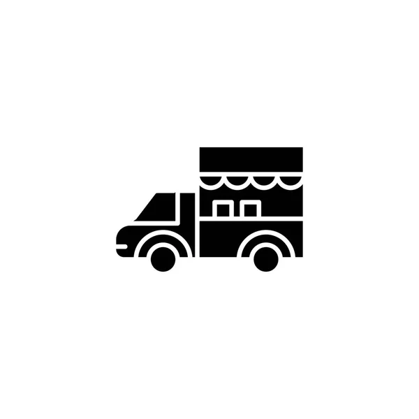 Концепция черного грузовика. Грузовик с плоским вектором, знак, иллюстрация . — стоковый вектор