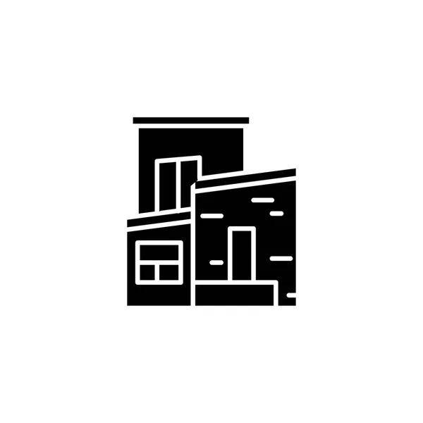 Casa de dos plantas concepto de icono negro. Casa de dos pisos vector plano símbolo, signo, ilustración . — Archivo Imágenes Vectoriales