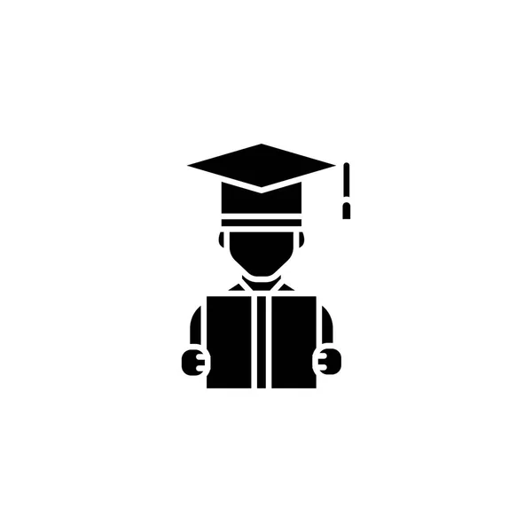 Universidade de pós-graduação conceito ícone preto. Graduação universitária símbolo vetor plana, sinal, ilustração . — Vetor de Stock