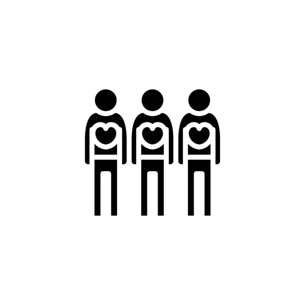 Travailleurs bénévoles icône noire concept. Travailleurs bénévoles symbole vectoriel plat, signe, illustration . — Image vectorielle