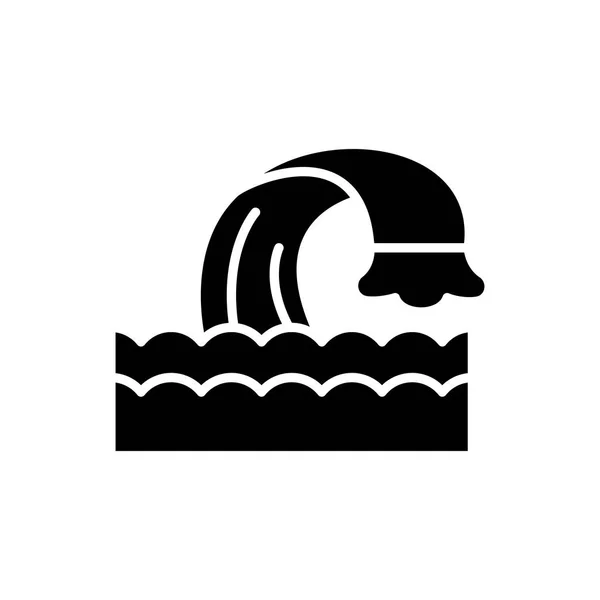 Corpo de água conceito ícone preto. Corpo de água símbolo vetorial plana, sinal, ilustração . — Vetor de Stock
