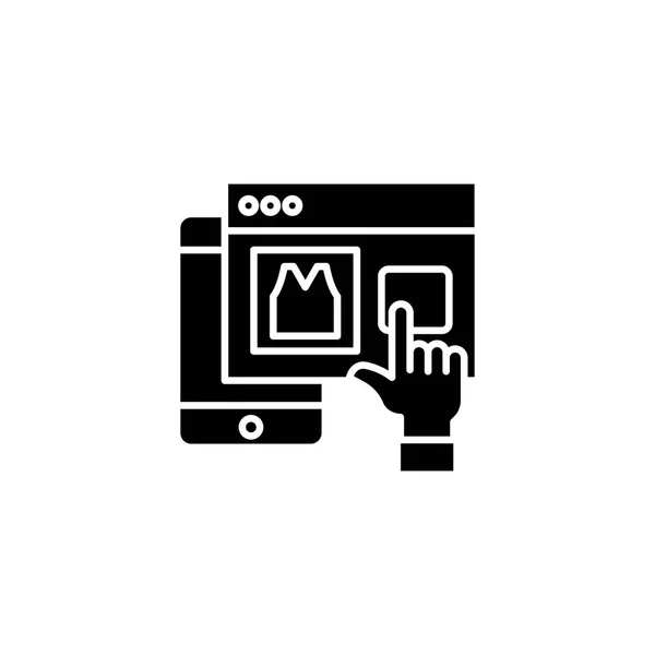 网络移动购物黑图标概念。网络移动购物平面矢量符号, 符号, 插图. — 图库矢量图片