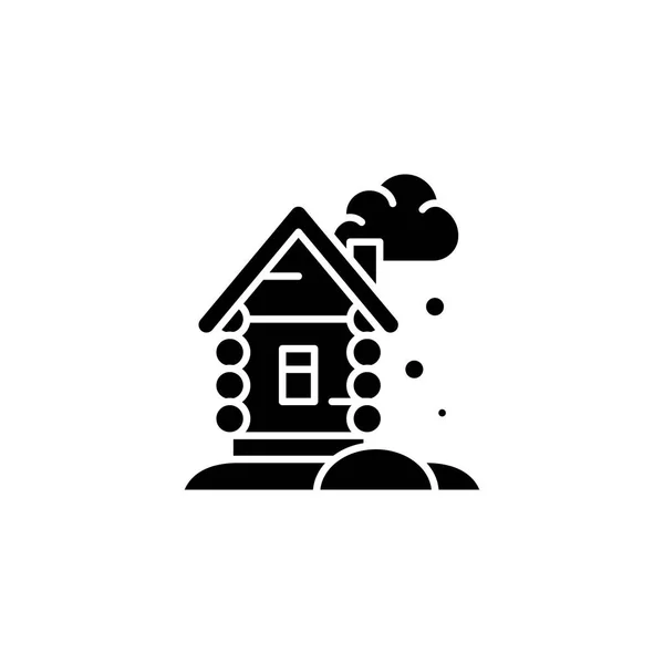 Zimowy domek czarny ikona koncepcja. Zimowy domek płaskie wektor symbol, znak, ilustracja. — Wektor stockowy