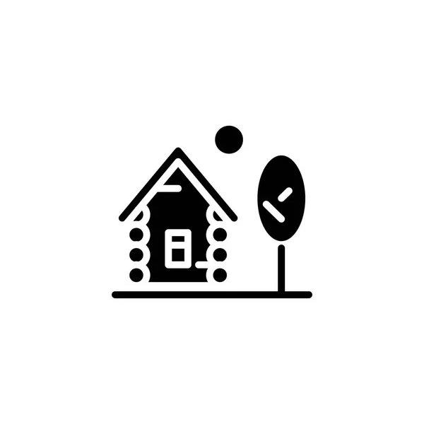 Μαύρο ξύλο σπίτι εικονίδιο έννοια. Ξύλο σπίτι επίπεδη διάνυσμα σύμβολο, σημάδι, απεικόνιση. — Διανυσματικό Αρχείο