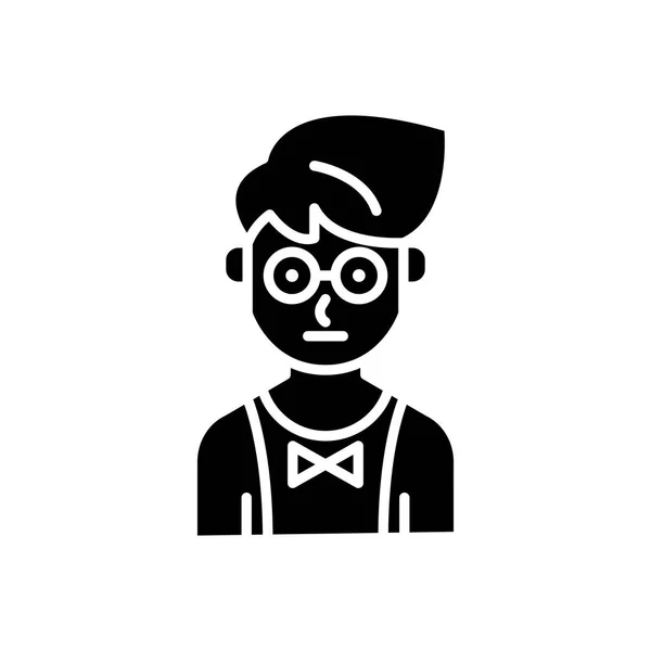 Młody kelner czarny ikona koncepcja. Młody kelner płaskie wektor symbol, znak, ilustracja. — Wektor stockowy