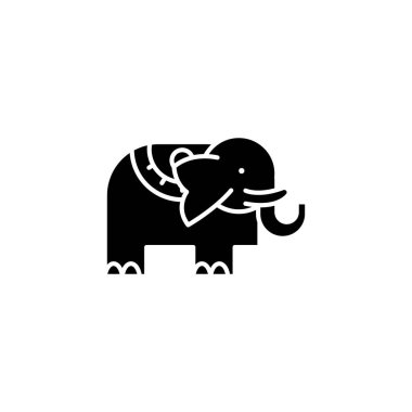 Fil siyah simge kavramı. Fil düz vektör simgesi, işaret, resim.