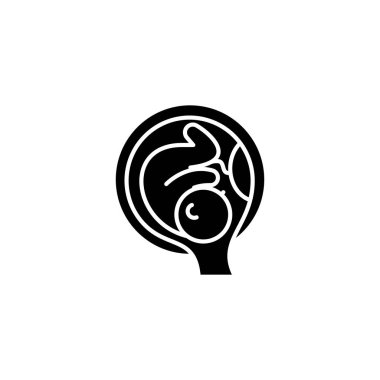 Embriyo rahim siyah simge kavram. Embriyo rahim düz vektör simgesi, işaret, resim.