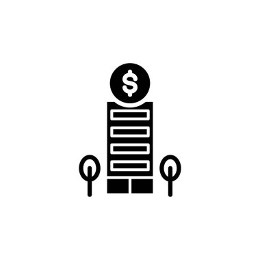 Finansal kurum siyah simge kavramı. Finansal kurum düz vektör simgesi, işaret, resim.