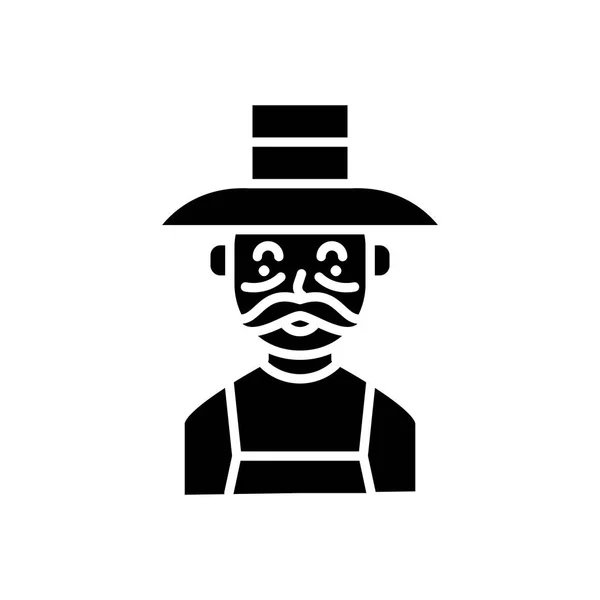Vieillesse agriculteur icône noire concept. Fermier âgé vecteur plat symbole, signe, illustration . — Image vectorielle
