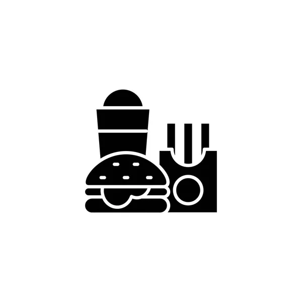 Fast food restaurant zwart pictogram concept. Fast food restaurant platte vector symbool, teken, illustratie. — Stockvector