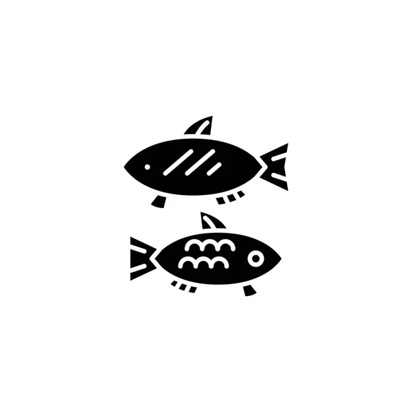 Comida para peces concepto icono negro. Alimento de pescado vector plano símbolo, signo, ilustración . — Vector de stock