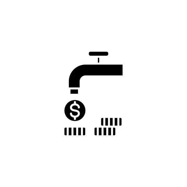 Flujo de concepto de icono negro de ingresos. Flujo de ingresos símbolo de vector plano, signo, ilustración . — Vector de stock