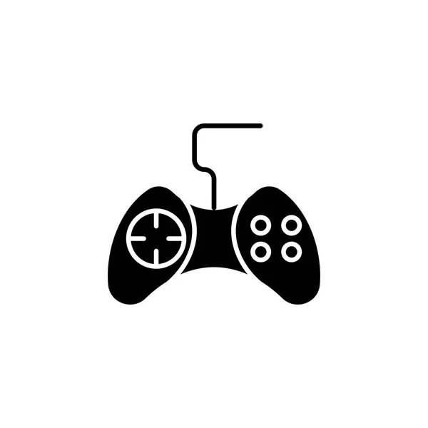 Игровая концепция черной иконы. Игровой контроллер плоский вектор символ, знак, иллюстрация . — стоковый вектор