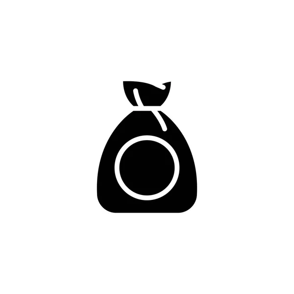 Basura bolsa icono negro concepto. Bolsa de basura vector plano símbolo, signo, ilustración . — Vector de stock