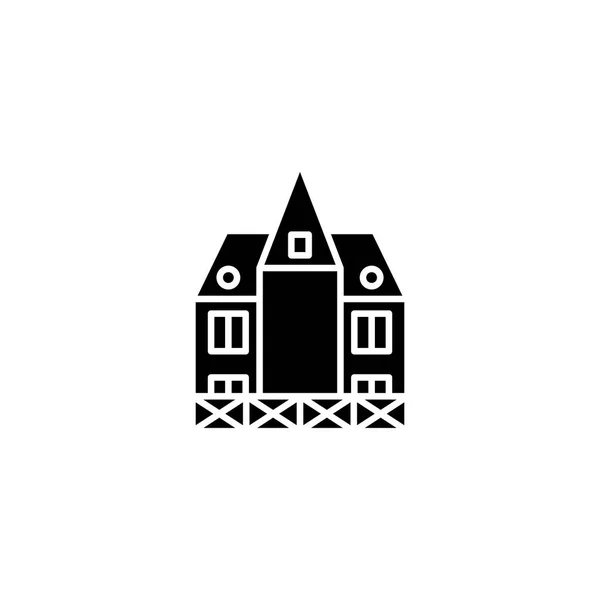 Conceito de ícone preto do edifício alemão. Edifício alemão símbolo vetorial plana, sinal, ilustração . —  Vetores de Stock