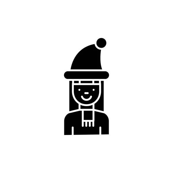 冬天的女孩帽子黑色图标的概念。冬天的女孩帽子平面矢量符号, 符号, 插图. — 图库矢量图片