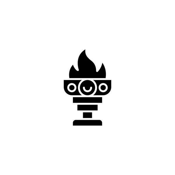 Concepto del icono de la copa de fuego negro. Cáliz de fuego símbolo de vector plano, signo, ilustración . — Vector de stock
