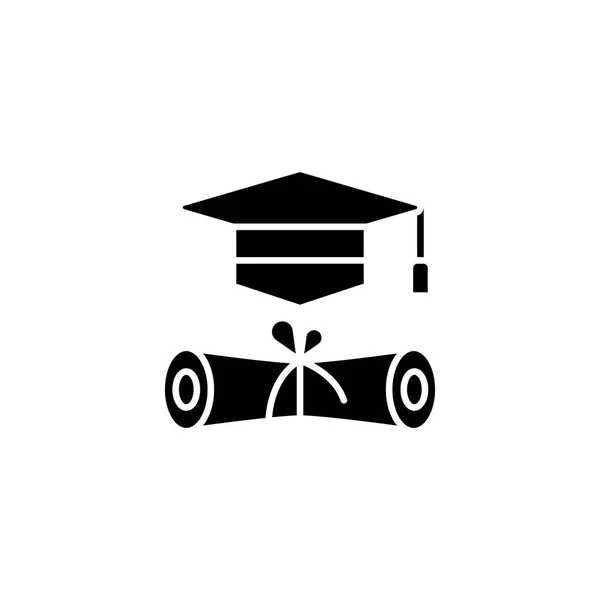 Conceito de ícone preto de graduação. Graduação símbolo vetorial plana, sinal, ilustração . —  Vetores de Stock