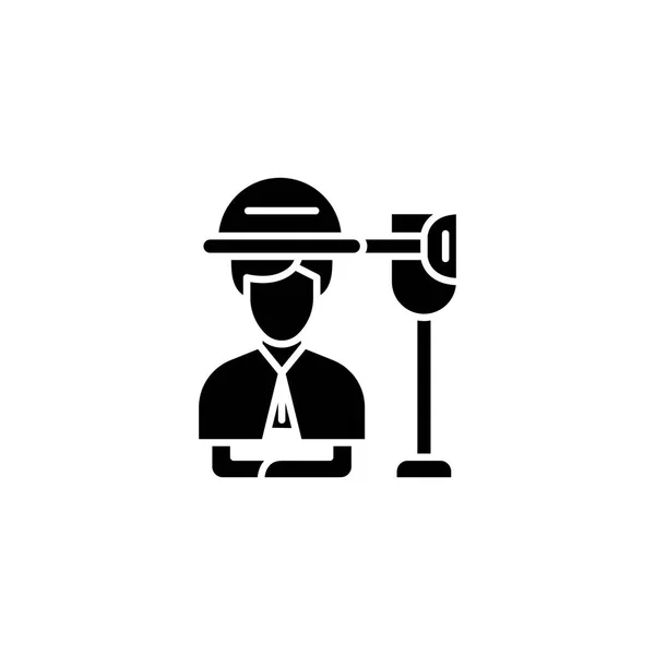 Asciugacapelli concetto icona nero salone. Asciugacapelli salone piatto vettore simbolo, segno, illustrazione . — Vettoriale Stock