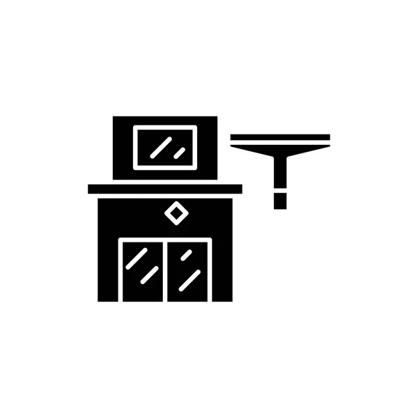 Casa de limpeza conceito ícone preto. Casa de limpeza símbolo vetorial plana, sinal, ilustração . —  Vetores de Stock