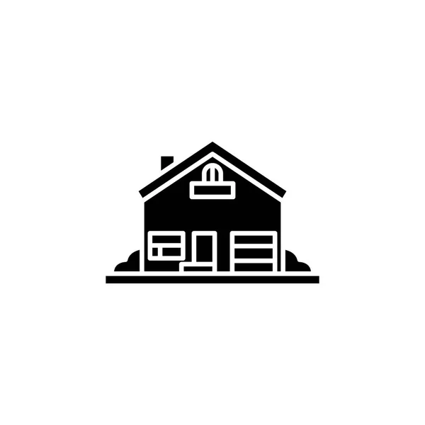Hus med gård svart ikon konceptet. Hus med gård platt vektor symbol, underteckna, illustration. — Stock vektor