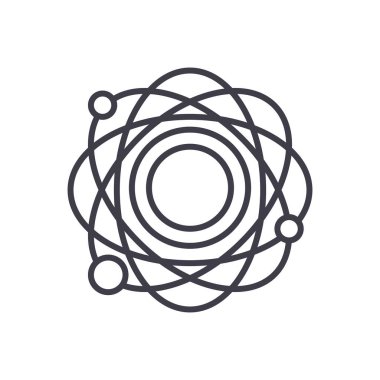 Atomun yapısı siyah simge kavramı. Atomun yapısı düz vektör simgesi, işaret, resim.