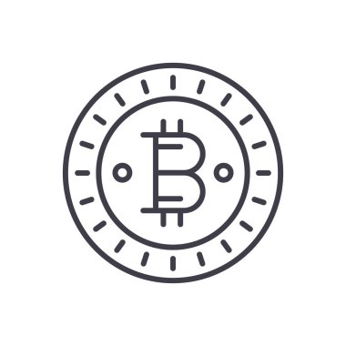 Bitcoin para birimi siyah simge kavramı. Bitcoin para birimi düz vektör simgesi, işaret, resim.