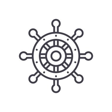 Kontrol tekerleği siyah simge kavramı. Denetim tekerlekli düz vektör işareti, işaret, illüstrasyon.