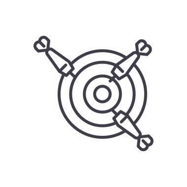 Rekabet siyah simge kavramı Dart. Dart Yarışması düz vektör simgesi, işaret, illüstrasyon.