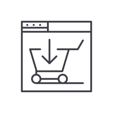 E dükkanı satın alma siyah simge kavramı. E dükkanı satın düz vektör simgesi, işaret, resim.